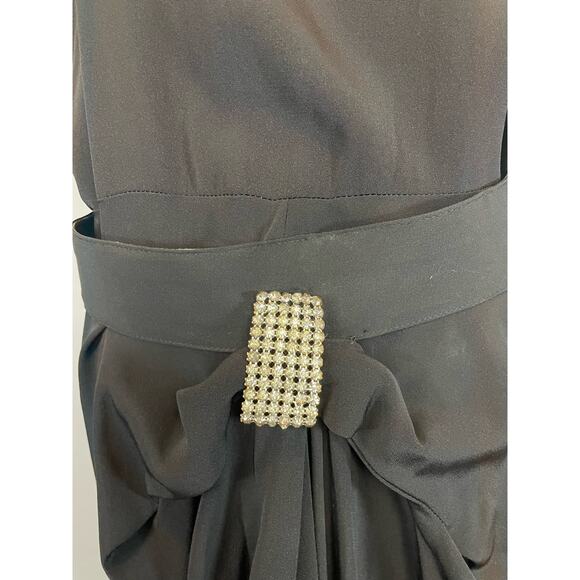 Vintage 40s 50s Black Rayon Crepe Draped Midi Dress Med Lg Rhinestone Belt - Picture 5 of 10